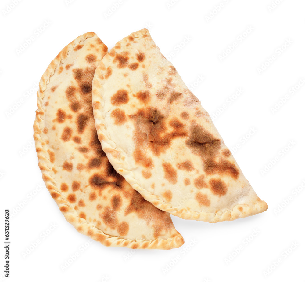 Delicious calzones on white background, top view Delicious calzones on white background, top view