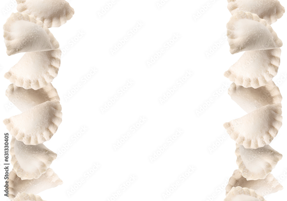 Frame of raw dumplings (varenyky) isolated on white Frame of raw dumplings (varenyky) isolated on white