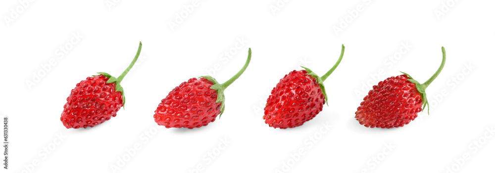Set with sweet ripe wild strawberries isolated on white Set with sweet ripe wild strawberries isolated on white