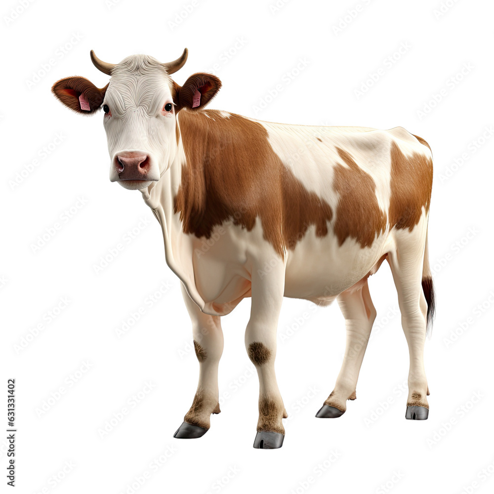 3D rendered image of a cow against a transparent backround.