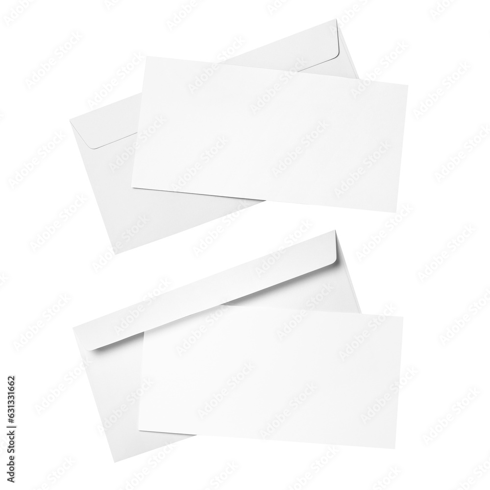 Set of white envelopes with blank papers, cut out Set of white envelopes with blank papers, cut out