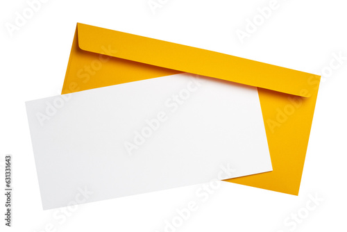 Blank white paper on a yellow envelope, cut out