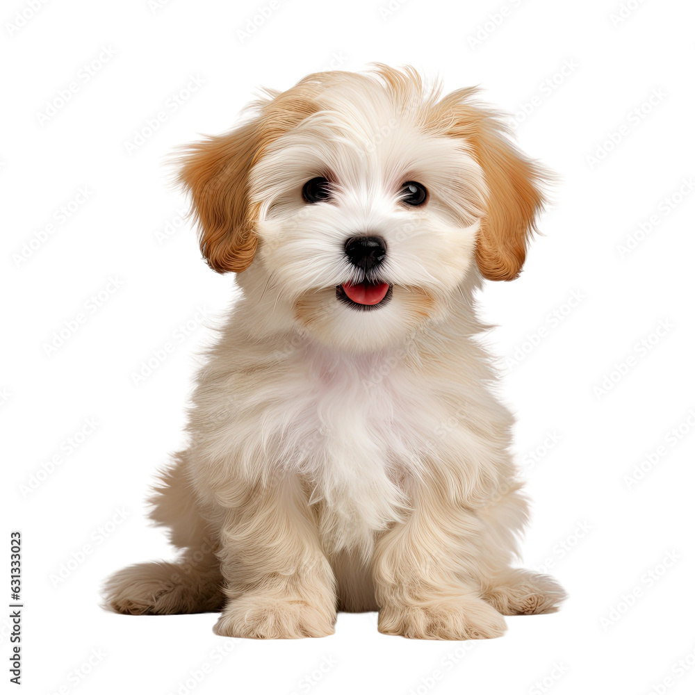 Cute Maltipoo puppy posing on transparent backround.