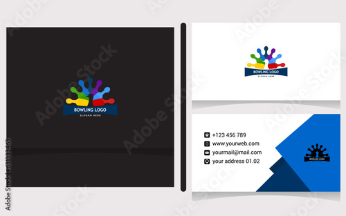 Professional bowling club badge logo design set.