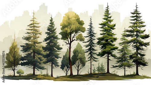 A landscape with pine trees. Generative AI. 