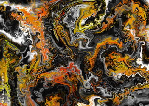 Abstract background painted in black, yellow, white and orange. Beautiful and creative effect .