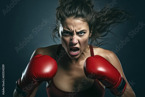 Female Athlete boxing pose, angry face © Melipo-Art