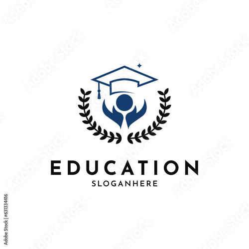 Education logo design creative idea with laurel symbol for school university