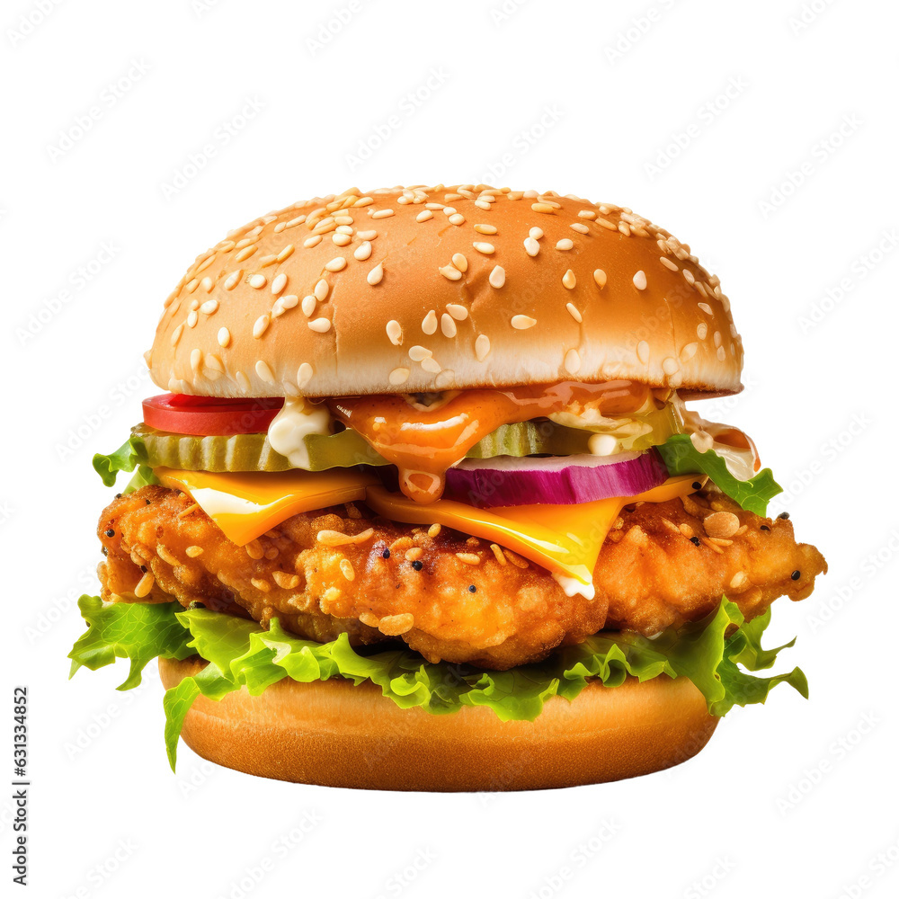 Chicken cheeseburger on transparent backround Chicken cheeseburger on transparent backround