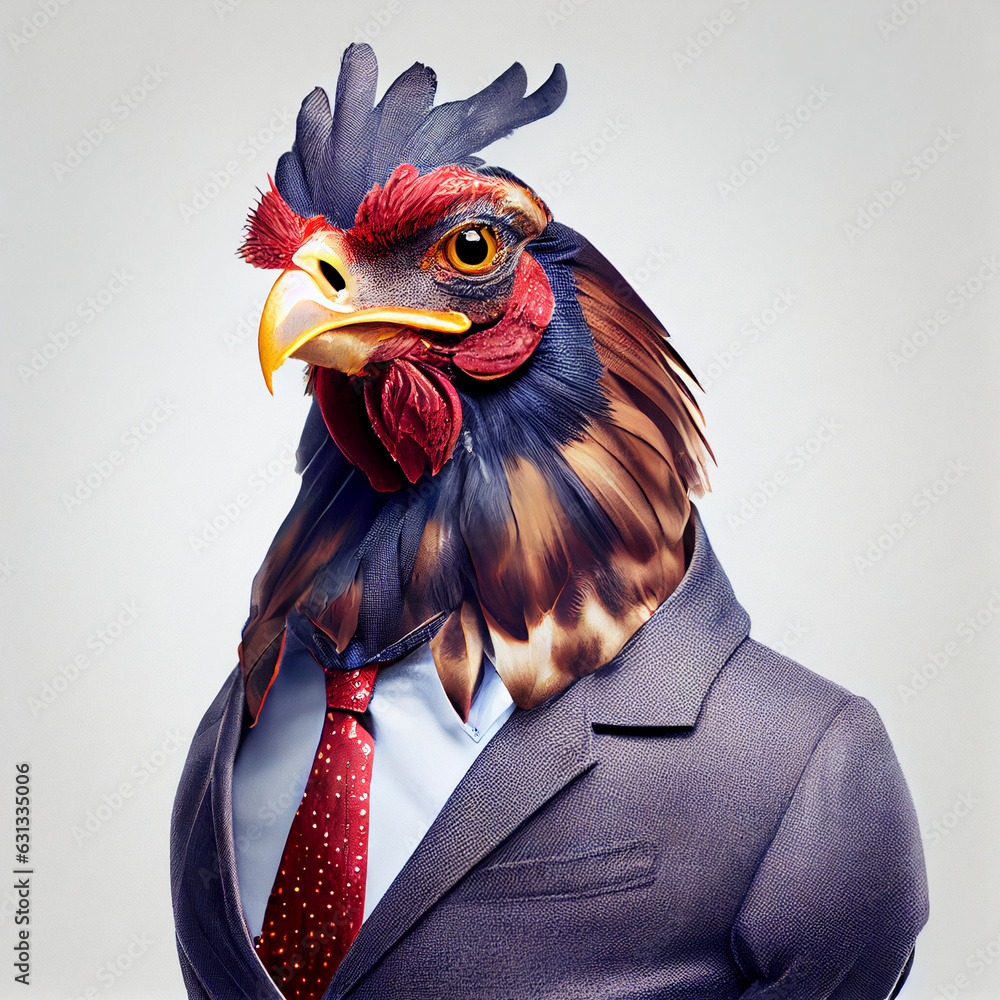 A Chicken wearing clothes like a Boss NFT Art 