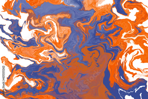 Blue, orange and white marble surface background.