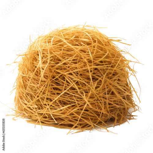 Golden yellow haystack on transparent backround is tightly packed straw.