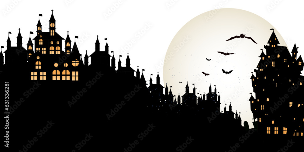 ハロウィン　城　満月　秋　背景