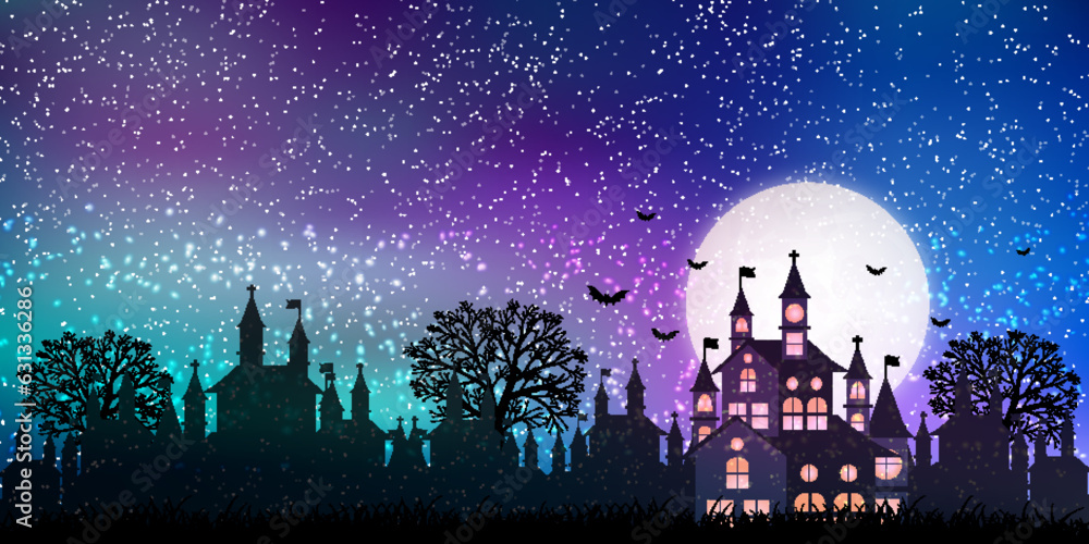 Fototapeta premium ハロウィン 城 満月 秋 背景