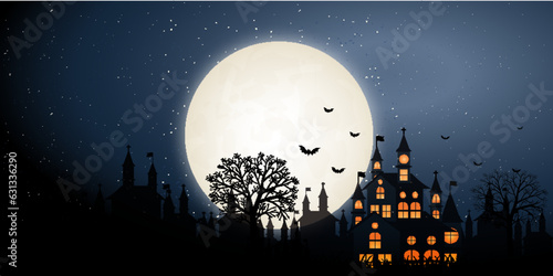 ハロウィン　城　満月　秋　背景