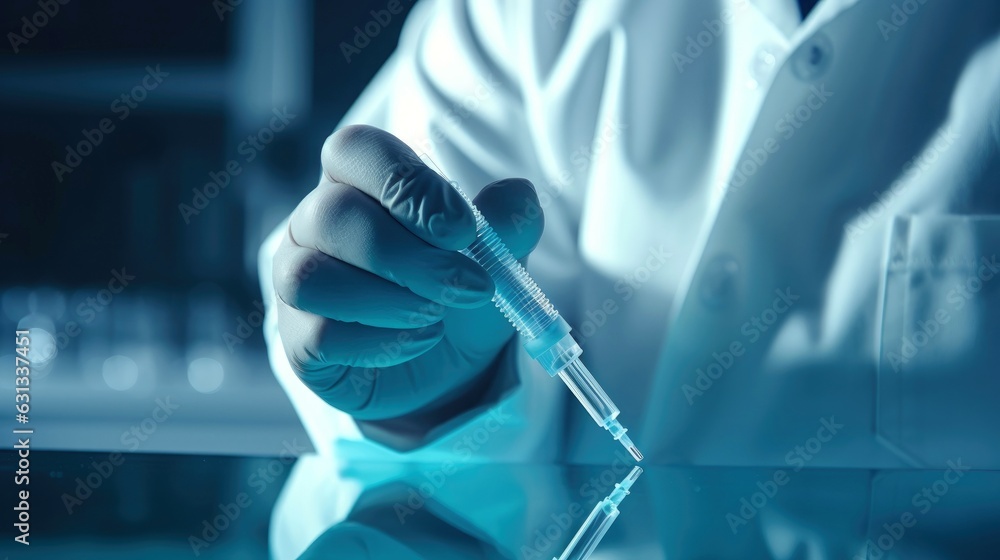 Scientist working at the laboratory, Investigator checking test tubes, Doctor in laboratory checking test tubes, Generative AI illustration