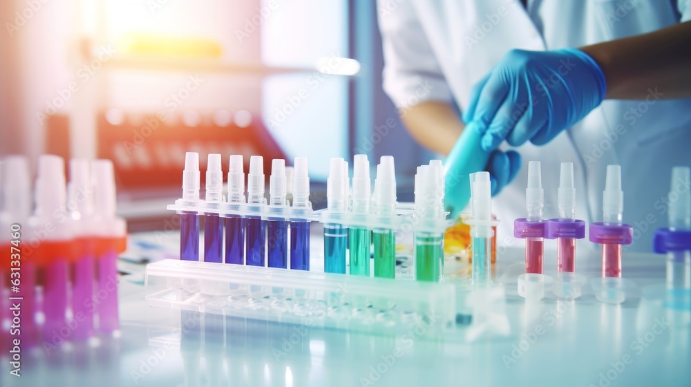 Scientist working at the laboratory, Investigator checking test tubes, Doctor in laboratory checking test tubes, Generative AI illustration Scientist working at the laboratory, Investigator checking test tubes, Doctor in laboratory checking test tubes, Generative AI illustration