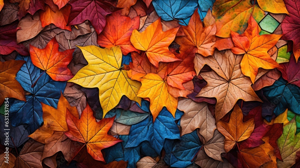Colorful autumn leaves. Top view. Generative AI