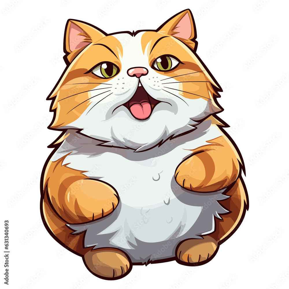 Cute fat cat sticker design, Funny crazy cartoon illustration Cute fat cat sticker design, Funny crazy cartoon illustration