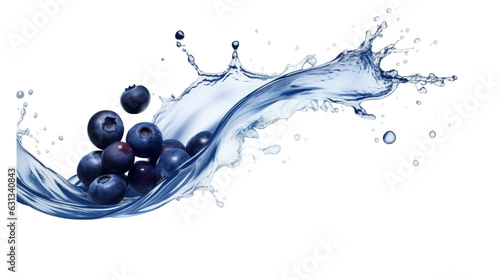 Photographie blueberries in water splash isolated png.