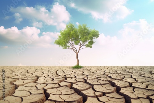 Climate Change: Tree on Drought-Ridden Land. Generative AI