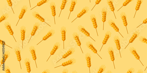 Wheat, a single scattered across the canvas. Realistic ear of wheat in a stylish pattern. Vector for textiles, pillows, clothing, background, packaging, notepads, cups, interior. Stylish design.