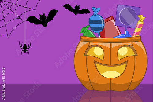 vector de halloween, vector de calabaza de halloween, ilustración de calabazas, fondo de murcielagos y araña