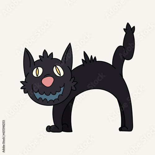 Frightened cartoon black cat. Vintage funny black cat isolated on white background. Vector cartoon Illustration.