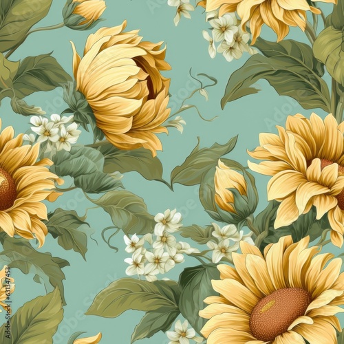 pattern tile sunflower and buds Baroque seamless wallpaper