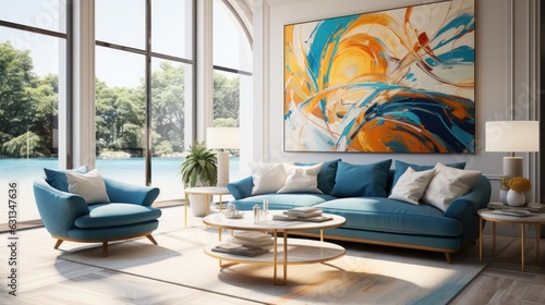 Artistic Expression  A Modern Living Room with Abstract Decor  generative ai