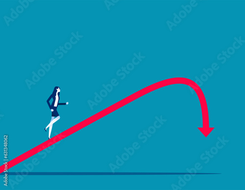 Business run on arrow graph falling. Business crisis vector concept