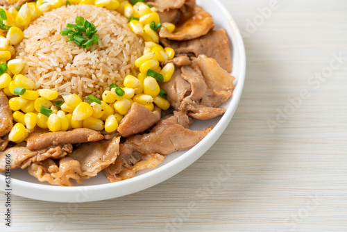 fried rice with pork sliced and corn
