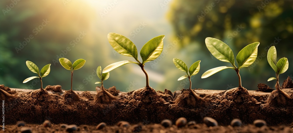 Natures Growth. From coffee bean seedlings to thriving green trees, a ...
