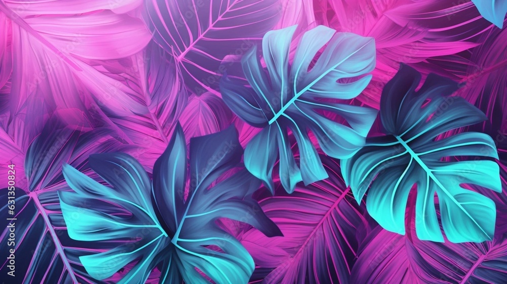 Leafy background in pink and blue Leafy background in pink and blue