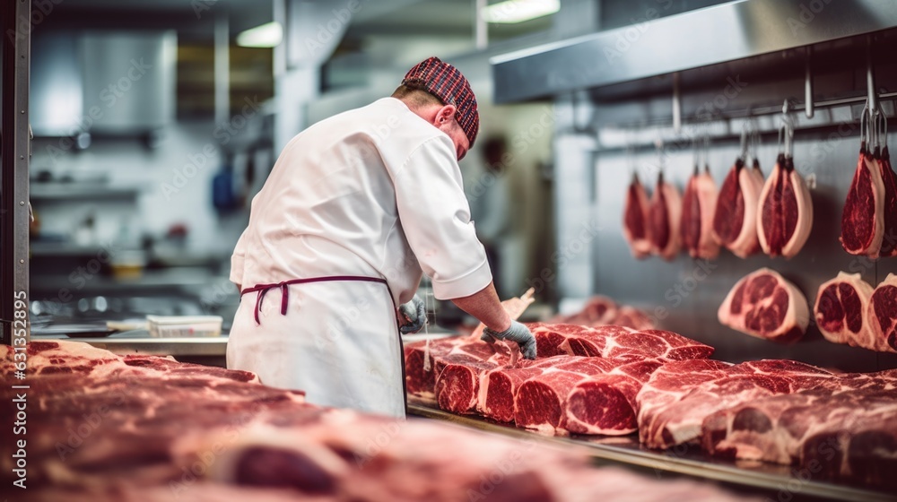 butcher cuting meat in a butcher shop generative ai butcher cuting meat in a butcher shop generative ai