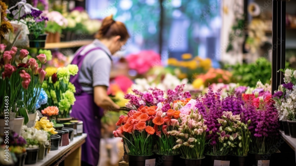 florist arranging flowers in a flower shop generative ai florist arranging flowers in a flower shop generative ai