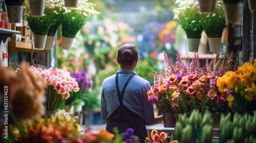 florist arranging flowers in a flower shop generative ai