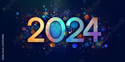 Happy New Year 2024 holiday background with fireworks  many color text effect  and copy space 2024 year background.
