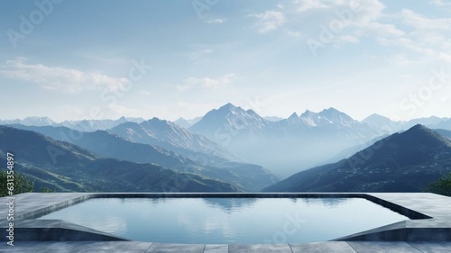 Infinity pool with mountain background