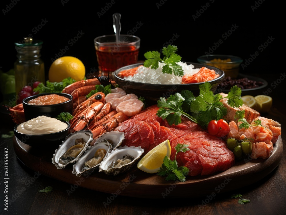 Seafood Platter Elegantly Presented with Various Ocean Delights