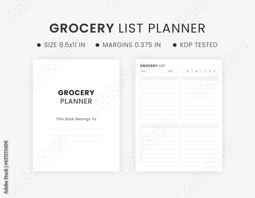 Grocery planner list template. Printable grocery list