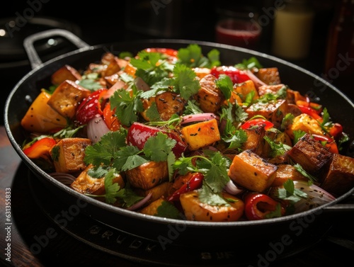 Sizzling Skillet with Stir-Fried Vegetables and Tofu