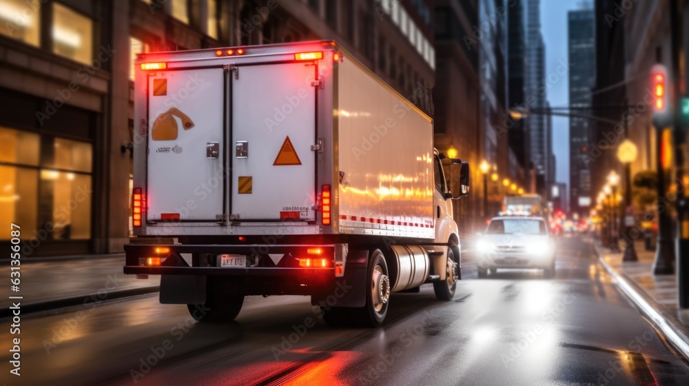 focused truck driver navigating through a busy city street generative ai