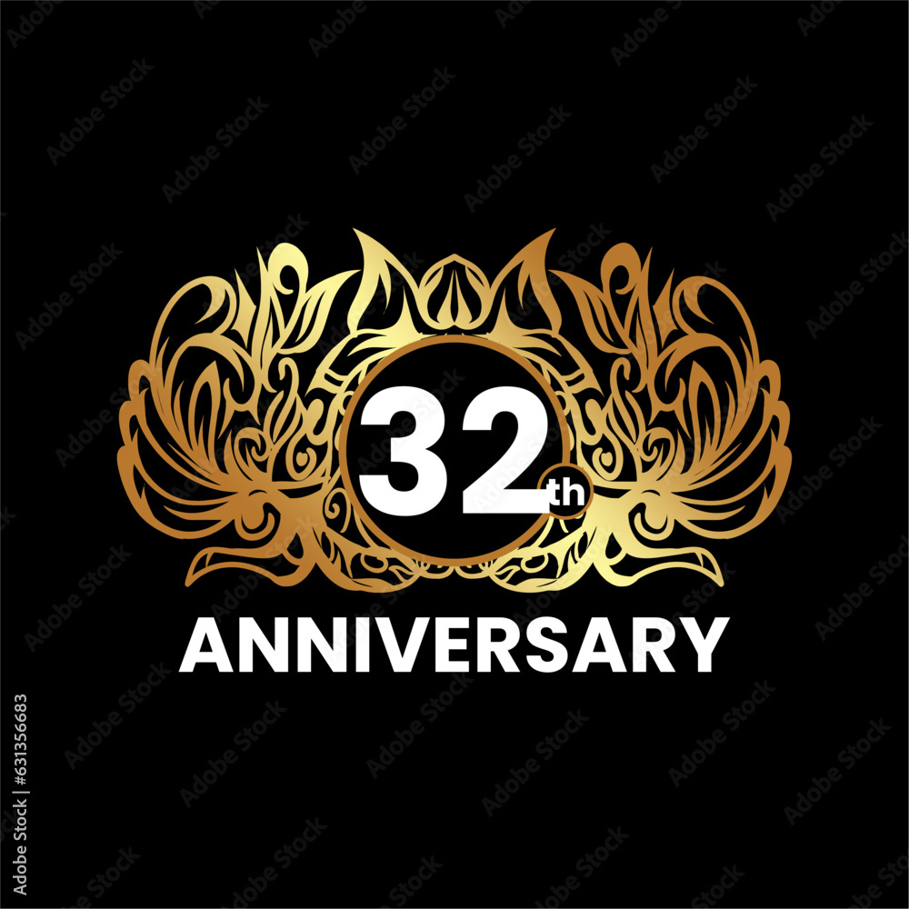 Fototapeta premium 1 to 60th anniversary birthday logotype and gold ornament. Golden anniversary emblem design for booklet, leaflet, magazine, brochure poster, invitation or greeting card. Vector illustration.