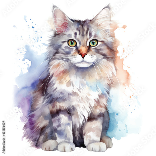 Captivating White Background Cat Watercolor Art
