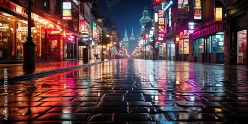 Neon-Lit Street in Bustling City at Night © wii