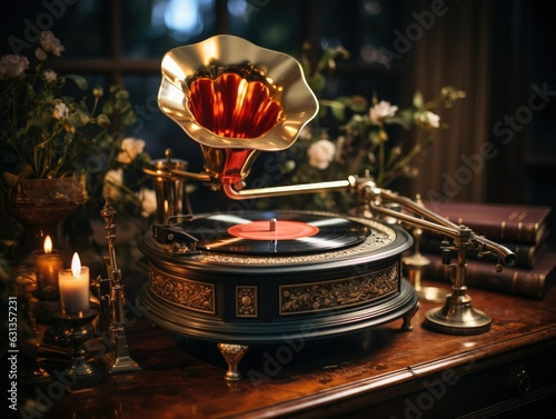 Vintage Gramophone Playing Record