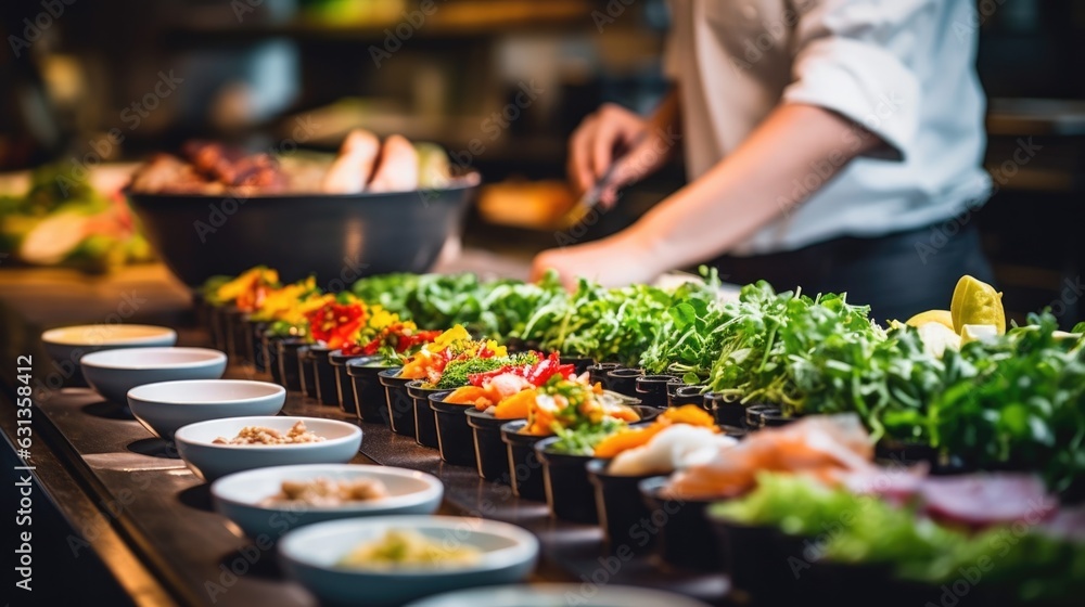 Obraz premium sushi chef preparing sushi in a restaurant generative ai