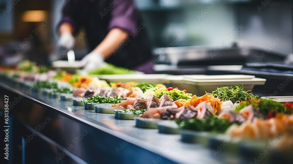 Obraz premium sushi chef preparing sushi in a restaurant generative ai