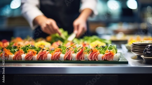 sushi chef preparing sushi in a restaurant generative ai